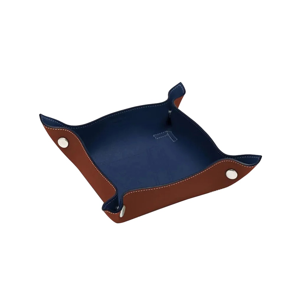 CALF LEATHER SERVING TRAY - ORGANGE & BLUE