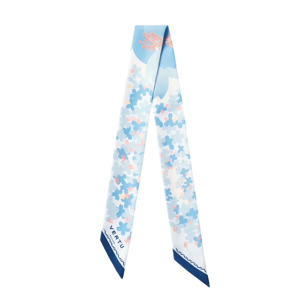 SEASON-DAIGO SIGNATURE FLORAL PRINT SILK SKINNY SCARF - BLUE