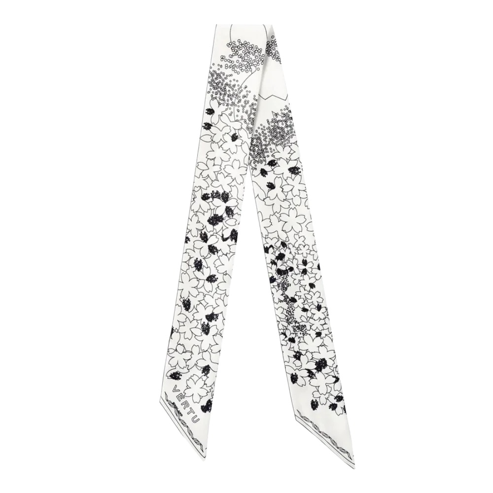 SEASON-DAIGO SIGNATURE FLORAL PRINT SILK SKINNY SCARF - WHITE